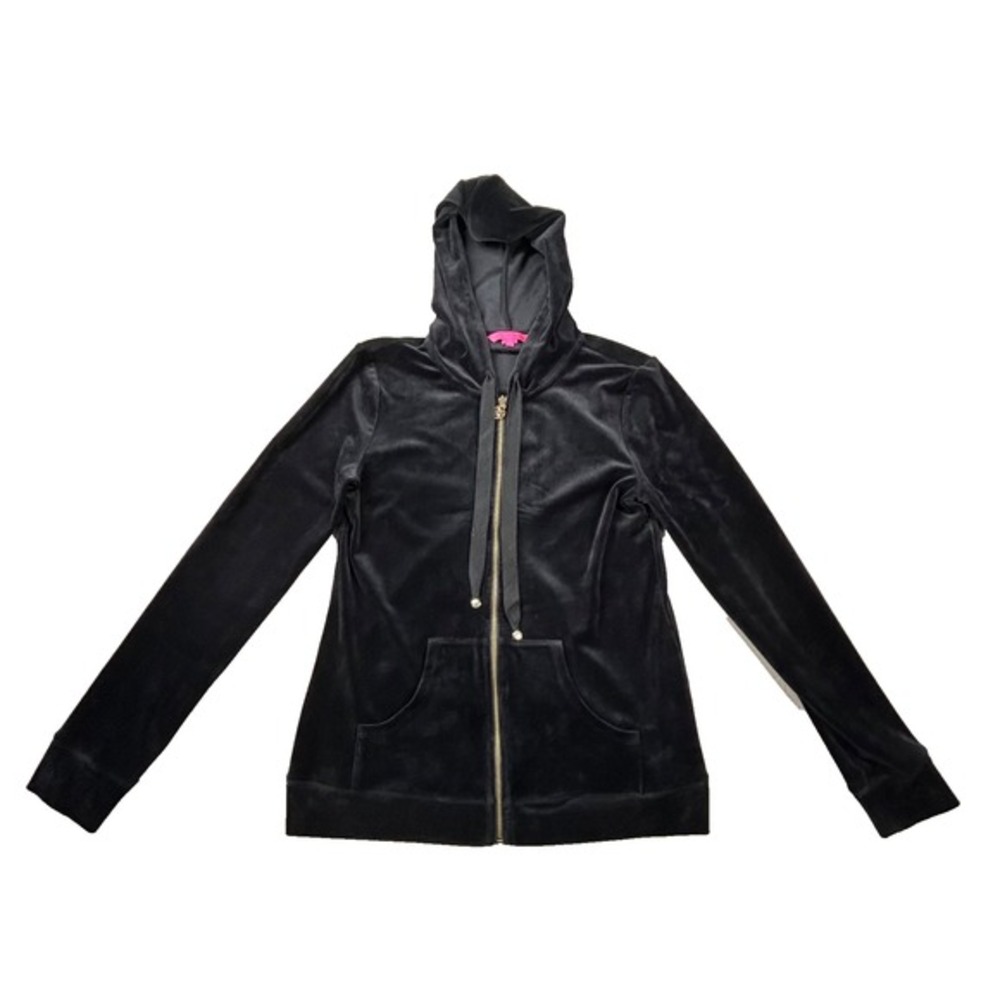 Lilly Pulitzer Hoodie Womens Sm Larina Full Zip Velour Solid Black Sweats Velvet